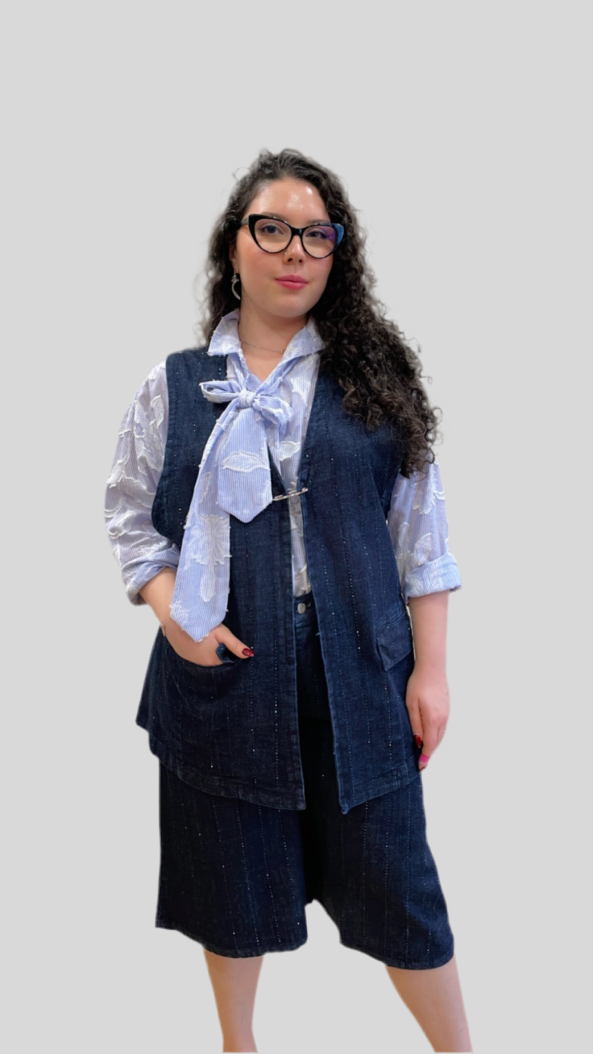 Gilet jeans brillantinato Curvy