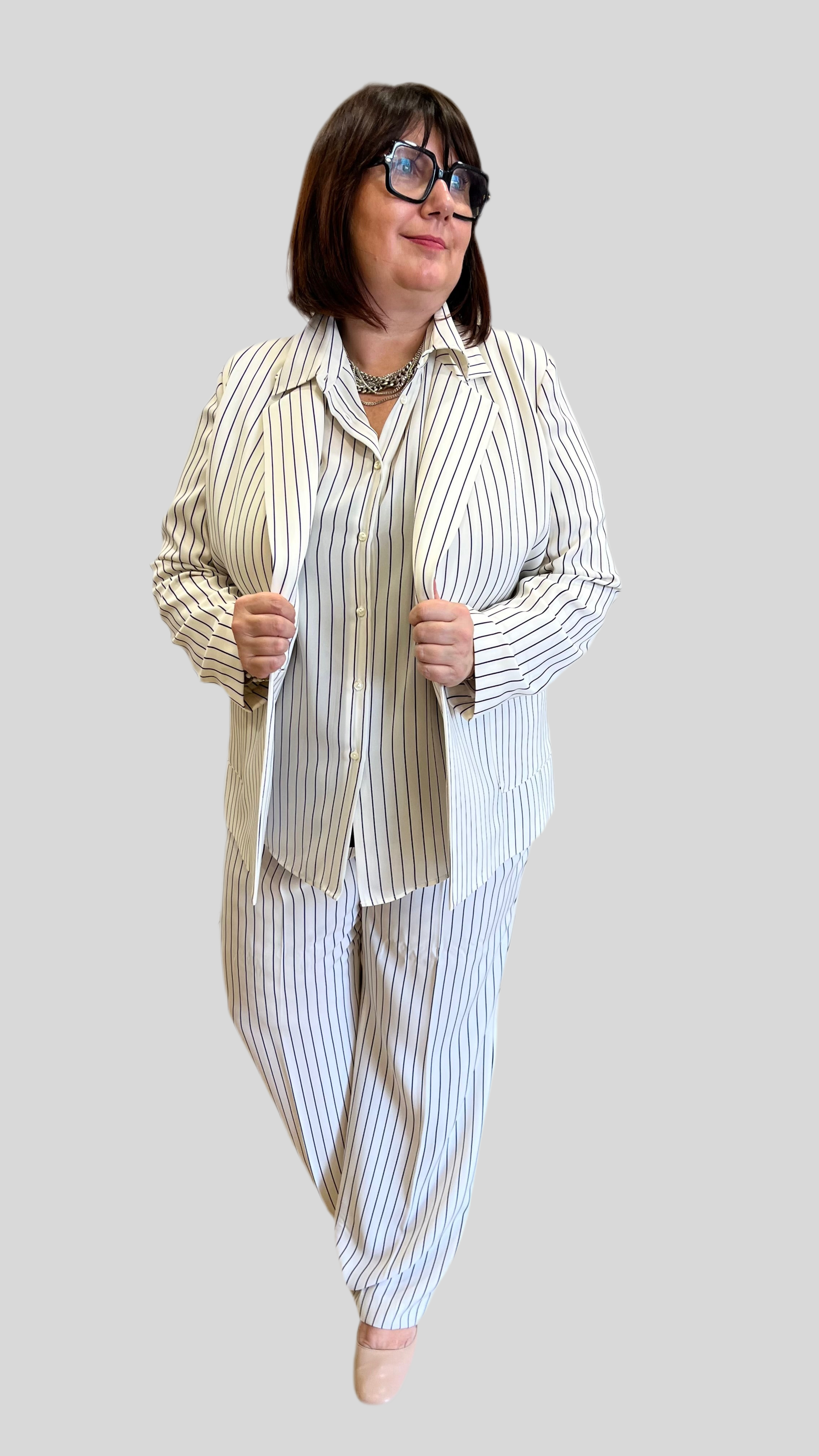Giacca Gessato Bianco Curvy Luisa Viola