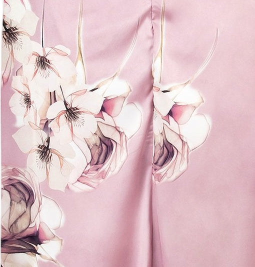 Pantalone Rinascimento Curvy malva raso floreale