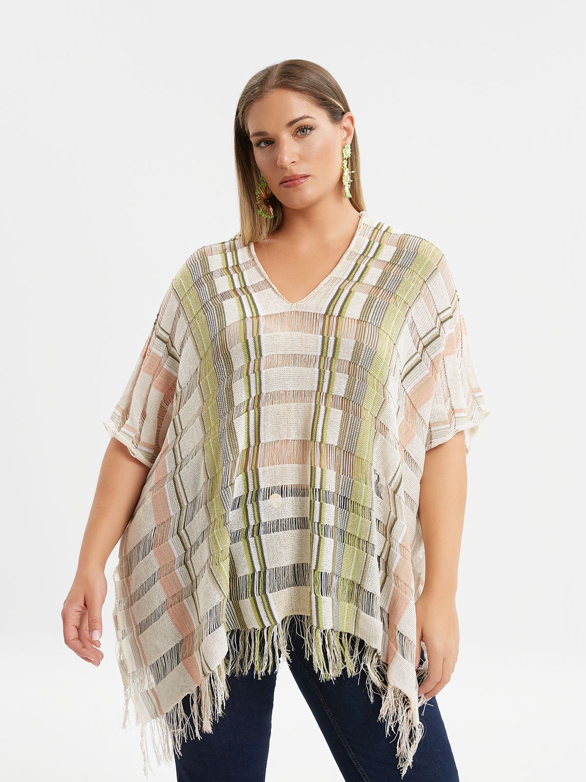 Maglia Poncho multicolor beige