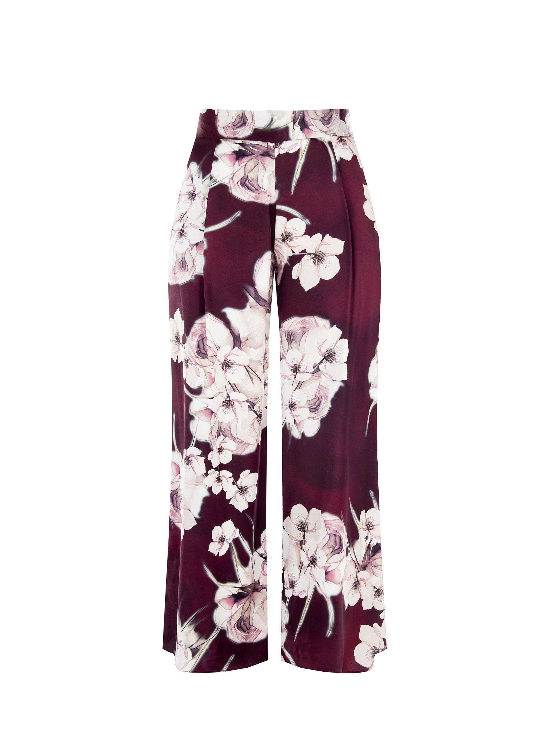 Pantalone Rinascimento Curvy malva raso floreale